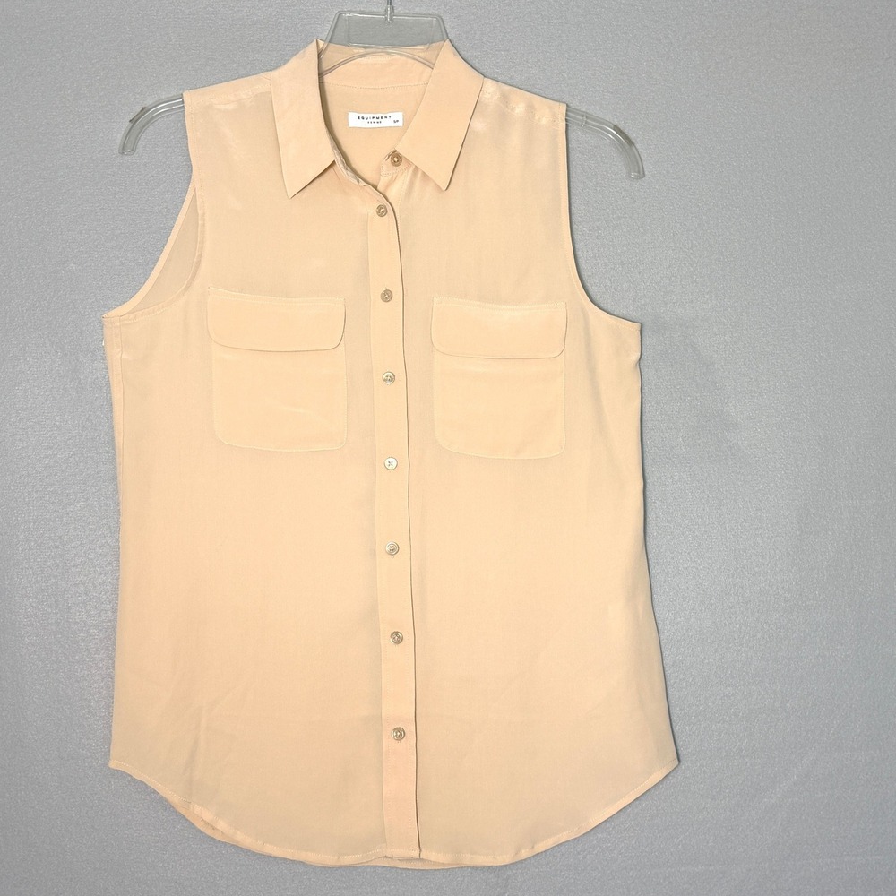 Equipment Femme Sleeveless Silk Button Down Shirt Womens Size S Beige Minimalist